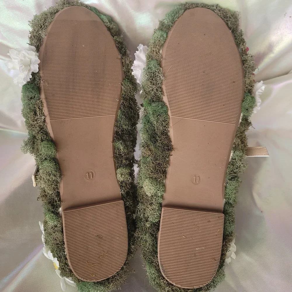 Custom One of a Kind Size 11 Topiary Moss and Flower Flat Mary Jane Shoes OOAK - Picture 8 of 11